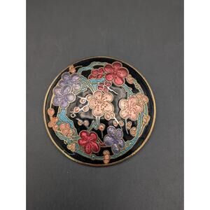 Vintage MFA Boston Cloisonne Enamel Scarf Clip Plum Blossom Floral Gold Tone 2”